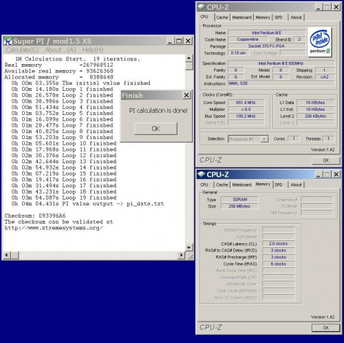 SuperPi 1M Pentium 3 650MHz