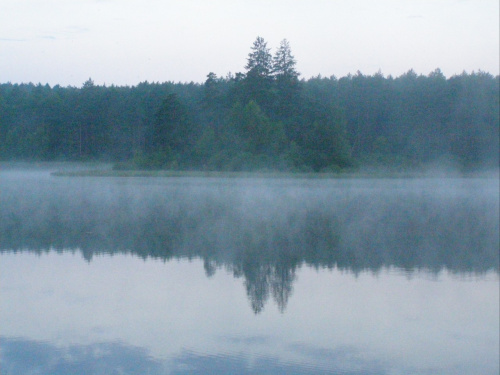 Jeziorko w porannej mgle