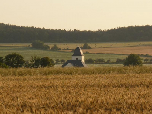 widać wieżę kościoła MB Śnieznej w Velkich Kuneticach (Czechy)