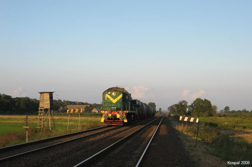 11.09.2008 (Szlak Dąbroszyn - Kamień Mały) TEM2-122 podąża w kierunku Kostrzyna z pociągiem towarowym spółki CTL z Międzychodu.